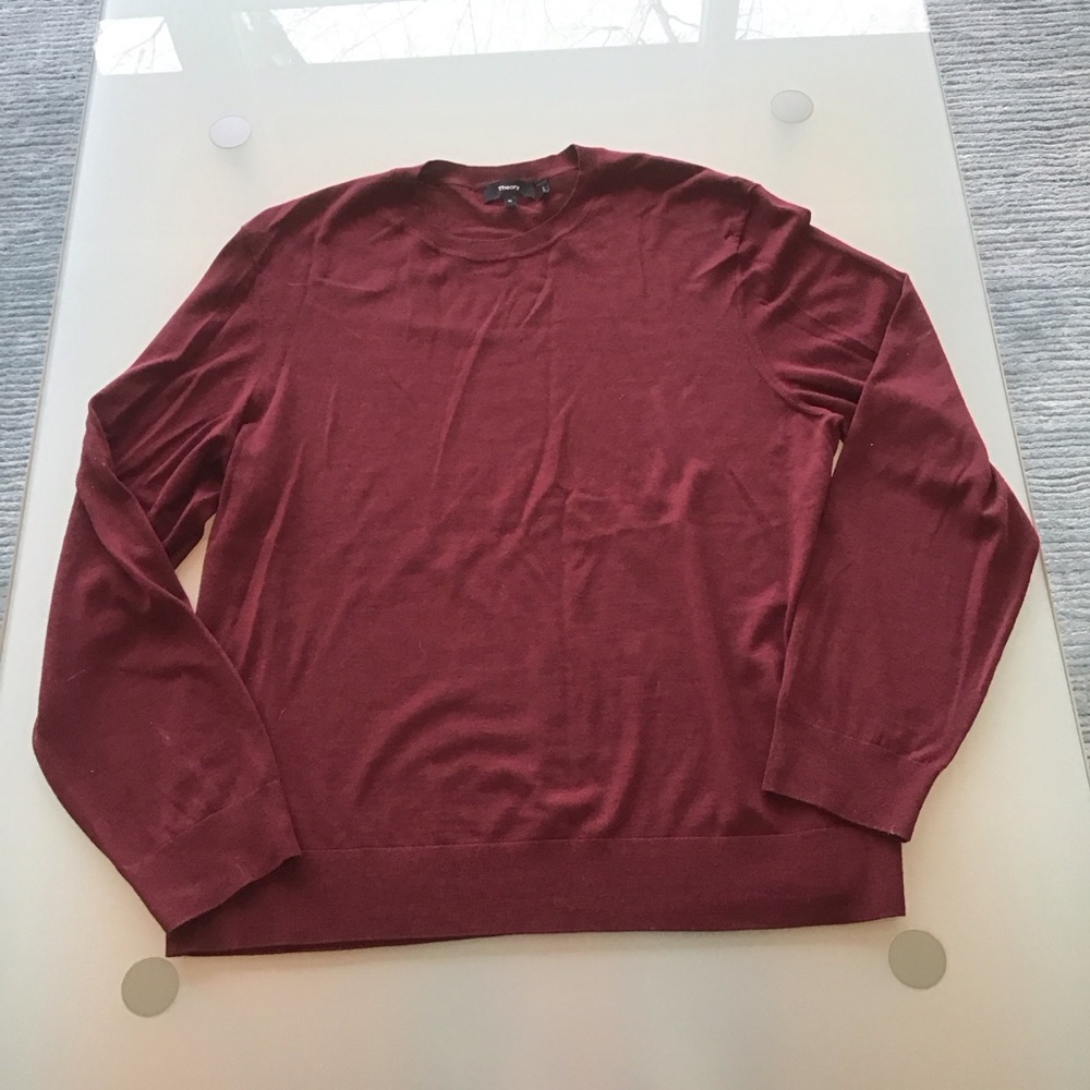 Men's‎ Theory Burgundy Wool Crew Neck Lightweight Long Knit Pullover Sweater XL
